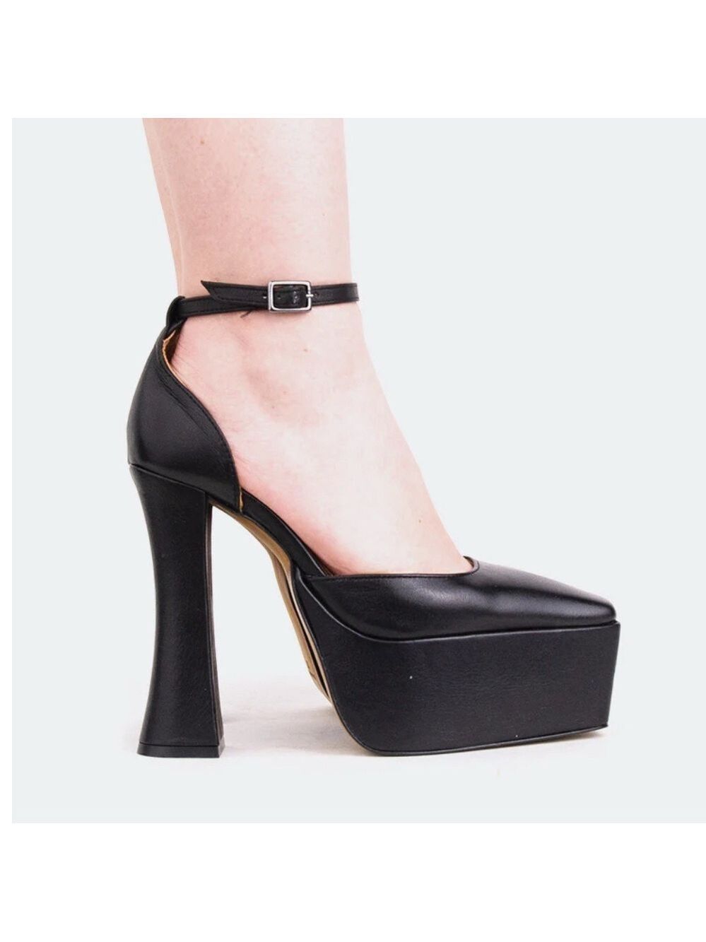 L'INTERVALLE Cabaret Black Leather Platform Shoes Block Heels square toe size 37